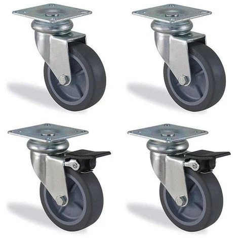 Lot Roulettes Pivotante Et Pivotante à Frein Caoutchouc Gris Diamètre 50mm Charge 120kg 3 Lot Roulettes Pivotante Et Pivotante à Frein Caoutchouc Gris Diamètre 50mm Charge 120kg