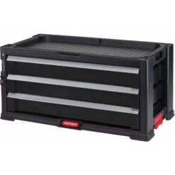 KETER Module Servante 3 Tiroirs Extensibles- Servante D'Atelier Pour Petits Et Grands Outils - Roulettes Pivotantes Amovibles Avec Freins - Verrouillage Centralisé - 56,2 X 28,9 X 26,2 Cm - Noir