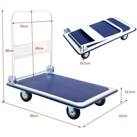 COSTWAY Chariot De Transport 300 Kg Chariot à Plateau Pliable En Acier 90 X 61 X 88 Cm Hauteur Réglable Avec 4 Roues En Caoutchouc 7 COSTWAY Chariot De Transport 300 Kg Chariot à Plateau Pliable En Acier 90 X 61 X 88 Cm Hauteur Réglable Avec 4 Roues En Caoutchouc – Image 5