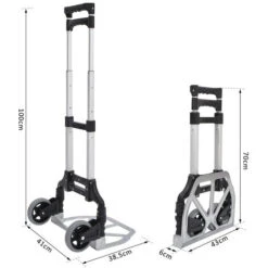 HOMCOM Chariot Diable Pliable Leger Telescopique Charge 70kg En Aluminium Argent-noir -Stanleyfaco Magasin 18304414 3