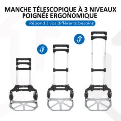 HOMCOM Chariot Diable Pliable Leger Telescopique Charge 70kg En Aluminium Argent-noir -Stanleyfaco Magasin 18304414 5