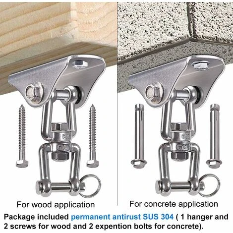 Lourds Crochet De Plafond Avec SUS304 Acier Inoxydable 360° Rotation, 4 Vis De Fixation Pour Béton Bois Ensembles, Yoga, Chaise Accrochante, Capacité De Charge Jusqu'à 400Kg LangRay 6 Lourds Crochet De Plafond Avec SUS304 Acier Inoxydable 360° Rotation, 4 Vis De Fixation Pour Béton Bois Ensembles, Yoga, Chaise Accrochante, Capacité De Charge Jusqu'à 400Kg LangRay – Image 4