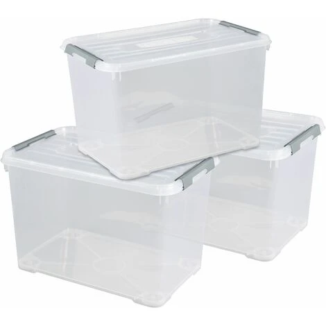 CURVER Lot De 3 Boîtes De Rangement Handy 65L - Boîte De Rangement Multifonction - Pour Chambre, Bureau, Garage, Cabanon, Buanderie - Fermeture Rapide à Poignées - Transparent 3 CURVER Lot De 3 Boîtes De Rangement Handy 65L - Boîte De Rangement Multifonction - Pour Chambre, Bureau, Garage, Cabanon, Buanderie - Fermeture Rapide à Poignées - Transparent