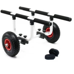 Chariot De Transport Alu 90kg Pour Kayak Canoë Avec Pneumatiques Ø26cm & Largeur Réglable Sécurité