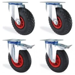 Lot Roulettes Pivotante Et Pivotante à Frein Gonflable Diamètre 200mm Charge 300kg