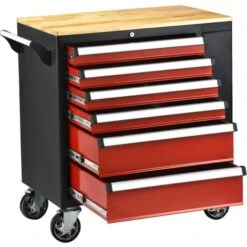 Servante Atelier 6 Tiroirs Plateau Bois