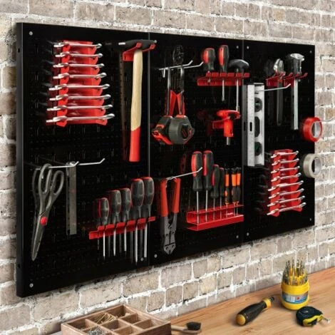 Panneau Mural Perforé En Acier 120 X 60 Cm Porte-outils Avec 17 Accessoires 4 Panneau Mural Perforé En Acier 120 X 60 Cm Porte-outils Avec 17 Accessoires – Image 2