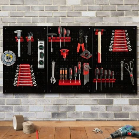 Panneau Mural Perforé En Acier 120 X 60 Cm Porte-outils Avec 17 Accessoires 6 Panneau Mural Perforé En Acier 120 X 60 Cm Porte-outils Avec 17 Accessoires – Image 4