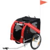 PawHut Remorque Vélo Pour Chien Animaux Pliable 8 Réflecteurs Drapeau Barre Attelage Inclus Acier Polyester Imperméable Max. 30 Kg 130L X 73l X 90H Cm Rouge
