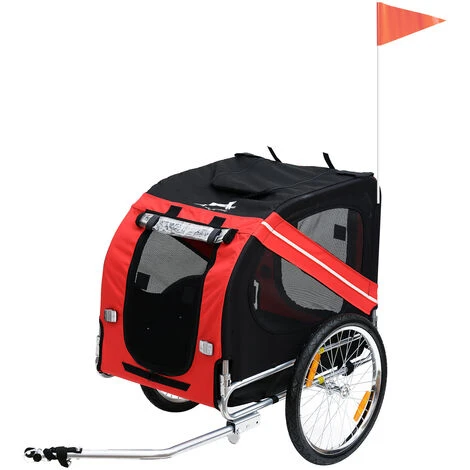 PawHut Remorque Vélo Pour Chien Animaux Pliable 8 Réflecteurs Drapeau Barre Attelage Inclus Acier Polyester Imperméable Max. 30 Kg 130L X 73l X 90H Cm Rouge 3 PawHut Remorque Vélo Pour Chien Animaux Pliable 8 Réflecteurs Drapeau Barre Attelage Inclus Acier Polyester Imperméable Max. 30 Kg 130L X 73l X 90H Cm Rouge