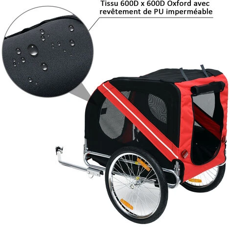 PawHut Remorque Vélo Pour Chien Animaux Pliable 8 Réflecteurs Drapeau Barre Attelage Inclus Acier Polyester Imperméable Max. 30 Kg 130L X 73l X 90H Cm Rouge 7 PawHut Remorque Vélo Pour Chien Animaux Pliable 8 Réflecteurs Drapeau Barre Attelage Inclus Acier Polyester Imperméable Max. 30 Kg 130L X 73l X 90H Cm Rouge – Image 5