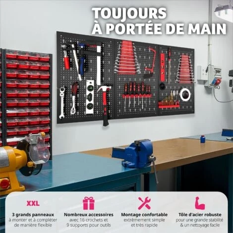Panneaux Perforés Pour Rangerment D'outils Avec 25 Crochets Et Supports 120x2x60cm - Porte Outils Mural, Support Outils Mural, Range Outils Mural 5 Panneaux Perforés Pour Rangerment D'outils Avec 25 Crochets Et Supports 120x2x60cm - Porte Outils Mural, Support Outils Mural, Range Outils Mural – Image 3