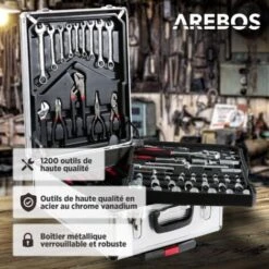AREBOS Valise à Outils Set D'outils 1200 Pièces Valise à Roulettes Ou Valise De Transport ( Avec Valise à Rou1200 Pièces Lettes) -Stanleyfaco Magasin 27154062 4