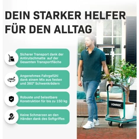 Chariot Plateforme Pliant – Capacité De Charge De 150kg Max. - Plateau De 47x73 Cm 4 Chariot Plateforme Pliant – Capacité De Charge De 150kg Max. - Plateau De 47x73 Cm – Image 2