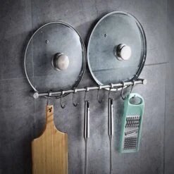 Rack Mural Cuisine Support De Rangement Mural Ustensiles De Cuisine Avec 7 Crochets,pour Suspendre Les Ustensiles De Cuisine -Cuillère à Soup,Pot,Casserole, Egouttoir, Gant, Couteau -Stanleyfaco Magasin 29594616 5