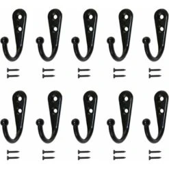 10 Pièces Crochets Simples Noir Crochets Muraux Patère Noir Équipé De Vis De Montage