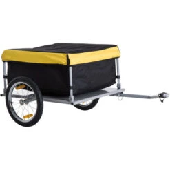 HOMCOM Remorque De Transport Vélo Cargo Barre D'attelage Incluse Housse Amovible 4 Réflecteurs Charge Max. 40 Kg Noir Jaune