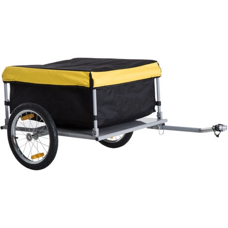 HOMCOM Remorque De Transport Vélo Cargo Barre D'attelage Incluse Housse Amovible 4 Réflecteurs Charge Max. 40 Kg Noir Jaune 3 HOMCOM Remorque De Transport Vélo Cargo Barre D'attelage Incluse Housse Amovible 4 Réflecteurs Charge Max. 40 Kg Noir Jaune