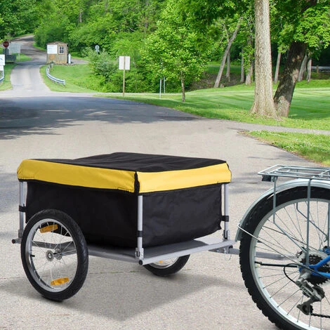 HOMCOM Remorque De Transport Vélo Cargo Barre D'attelage Incluse Housse Amovible 4 Réflecteurs Charge Max. 40 Kg Noir Jaune 4 HOMCOM Remorque De Transport Vélo Cargo Barre D'attelage Incluse Housse Amovible 4 Réflecteurs Charge Max. 40 Kg Noir Jaune – Image 2