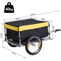 HOMCOM Remorque De Transport Vélo Cargo Barre D'attelage Incluse Housse Amovible 4 Réflecteurs Charge Max. 40 Kg Noir Jaune 9 HOMCOM Remorque De Transport Vélo Cargo Barre D'attelage Incluse Housse Amovible 4 Réflecteurs Charge Max. 40 Kg Noir Jaune -Stanleyfaco Magasin 37975606 3