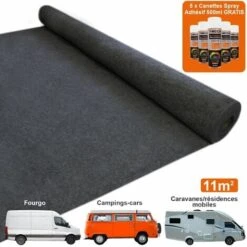 11m2 Doublure Intérieure Feutre Pour Véhicule + 5 Canettes De Glue Adhésif Tapis Flexible Camionette Gris Anthracite Foncé Aménagement Super Epais 33mm Polypropylène Etirable T-MECH -Stanleyfaco Magasin 40192144 3