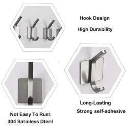 Crochets Adhésifs Crochets à Serviettes Crochets Muraux Robustes Crochets De Porte étanches En Acier Inoxydable Supports De Cuisine/salle De Bain Cintres Antidérapants Pour Serviettes, Peignoirs, Sacs Et Manteaux (4 Pièces En Acier Inoxydable) -Stanleyfaco Magasin 40296243 3