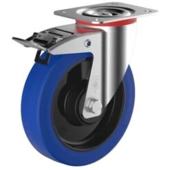 Roulette Pivotante à Frein Caoutchouc EASYROLL® BLEU Diamètre 100 Mm Roulement à Rouleaux - 140 Kg
