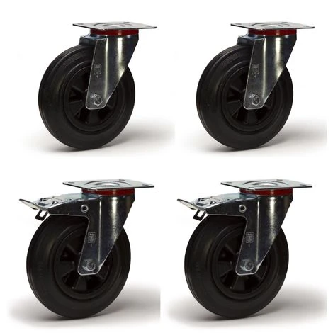 Lot Roulettes Pivotantes Et Pivotantes à Frein Caoutchouc Noir 100 Mm - 210 Kg 3 Lot Roulettes Pivotantes Et Pivotantes à Frein Caoutchouc Noir 100 Mm - 210 Kg