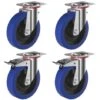 Lot Roulettes Pivotantes Et Pivotantes à Frein Caoutchouc EASYROLL® BLEU 100 Mm Charge - 420 Kg -Stanleyfaco Magasin 4152880 1