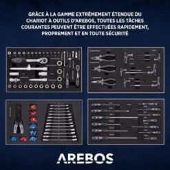 AREBOS Chariot D'atelier Avec 4 Compartiments 4 Tiroirs à Roulement à Billes Avec 81 Pièces D'outils équipé De Tapis Antidérapants 2 Roulettes Avec Frein De Blocage Noir -Stanleyfaco Magasin 42003280 3