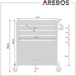 AREBOS Chariot D'atelier Avec 4 Compartiments 4 Tiroirs à Roulement à Billes Avec 81 Pièces D'outils équipé De Tapis Antidérapants 2 Roulettes Avec Frein De Blocage Noir -Stanleyfaco Magasin 42003280 5
