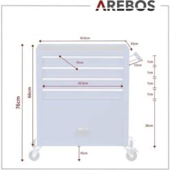 AREBOS Servante D'atelier 4 Compartiments Avec 81 Pièces D'outils Chariot à Outils équipé Frein De Stationnement Bleu -Stanleyfaco Magasin 42007531 3