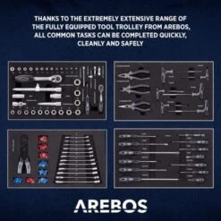 AREBOS Servante D'atelier 4 Compartiments Avec 81 Pièces D'outils Chariot à Outils équipé Frein De Stationnement Bleu -Stanleyfaco Magasin 42007531 5