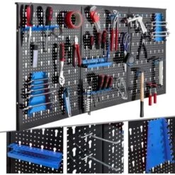 AREBOS Paroi à Outils En Trois Parties Jeu De 17 Crochets Bleu 120 X 60 X 2 Cm Paroi à Outils Perforée En Métal + Supports + Matériel De Montage