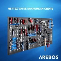 AREBOS Paroi à Outils En Trois Parties Jeu De 17 Crochets Bleu 120 X 60 X 2 Cm Paroi à Outils Perforée En Métal + Supports + Matériel De Montage -Stanleyfaco Magasin 47366025 3