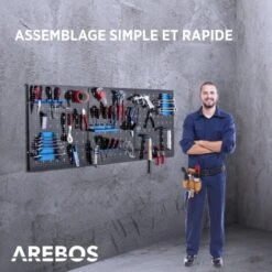 AREBOS Paroi à Outils En Trois Parties Jeu De 17 Crochets Bleu 120 X 60 X 2 Cm Paroi à Outils Perforée En Métal + Supports + Matériel De Montage -Stanleyfaco Magasin 47366025 5