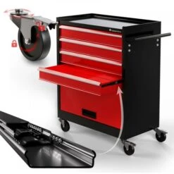 Nova Chariot à Outils De L'atelier Avec 4 Tiroirs Et Freins Verrouillables Avec Clé