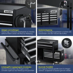 MASKO® Chariot D’atelier Avec Coffre : 9 compartiments, Verrouillable, Métal Robuste Chariot à Outils Sans Outils Chariot Pour Le Rangement Des Outils Avec Serrure, Le Noir 10 MASKO® Chariot D’atelier Avec Coffre : 9 compartiments, Verrouillable, Métal Robuste Chariot à Outils Sans Outils Chariot Pour Le Rangement Des Outils Avec Serrure, Le Noir -Stanleyfaco Magasin 52064661 4