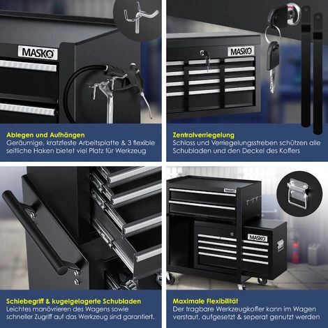 MASKO® Chariot D’atelier Avec Coffre : 9 compartiments, Verrouillable, Métal Robuste Chariot à Outils Sans Outils Chariot Pour Le Rangement Des Outils Avec Serrure, Le Noir 6 MASKO® Chariot D’atelier Avec Coffre : 9 compartiments, Verrouillable, Métal Robuste Chariot à Outils Sans Outils Chariot Pour Le Rangement Des Outils Avec Serrure, Le Noir – Image 4