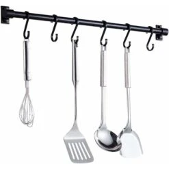 Barre Murale Cuisine Ustensiles Guazhuni 40CM Barre Étagère De Cuisine Avec 6 Crochets Amovibles, Rack Porte Étagère à Fixation Murale Pour Ustensiles De Cuisine(Noir)