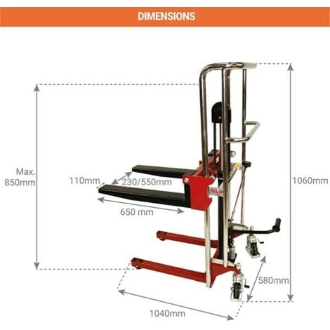 Mini Gerbeur Hydraulique - Charge 400kg - Levée 90 à 850mm - 300282 4 Mini Gerbeur Hydraulique - Charge 400kg - Levée 90 à 850mm - 300282 – Image 2