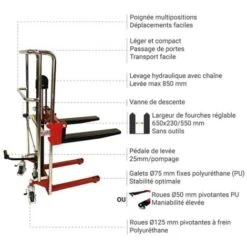Mini Gerbeur Hydraulique - Charge 400kg - Levée 90 à 850mm - 300282 8 Mini Gerbeur Hydraulique - Charge 400kg - Levée 90 à 850mm - 300282 -Stanleyfaco Magasin 5438671 3