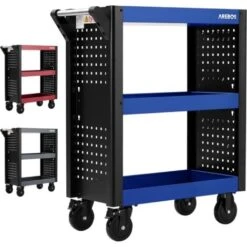 AREBOS Chariot De Service 3 Compartiments Chariot D'atelier Chariot Ă OutilsChariot Pour Le Transport Et Le StockageBleu /Noir