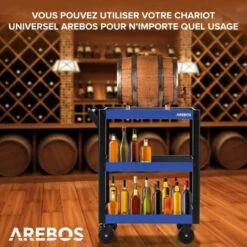 AREBOS Chariot De Service 3 Compartiments Chariot D'atelier Chariot à OutilsChariot Pour Le Transport Et Le StockageBleu /Noir -Stanleyfaco Magasin 55401510 3