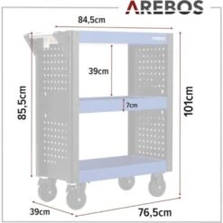 AREBOS Chariot De Service 3 Compartiments Chariot D'atelier Chariot à OutilsChariot Pour Le Transport Et Le StockageBleu /Noir -Stanleyfaco Magasin 55401510 5
