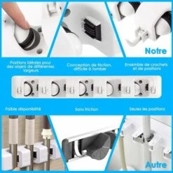 COSTWAY Porte Balais Mural Avec 5 Emplacements Et 6 Crochets/Support Balais Mural Pour Salle De Bain, Cuisine Ou Garage-Blanc -Stanleyfaco Magasin 55461070 3