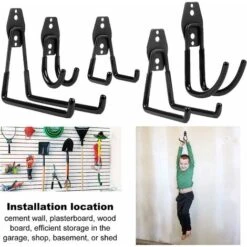 Lot De 12 Crochets De Garage Robustes à Double Crochet Pour Organiser Les Outils De Jardin Et De Garage, Les Outils électriques, Les Chaises, Les Vélos, Les Cordes, Les Articles En Vrac -Stanleyfaco Magasin 57794856 5