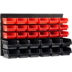 AREBOS Lot De 32 Caisses Empilables Pour Rangement Mural Rouge - Noir 12 Grandes Boîtes Empilables 18 Boîtes Moyennes -Stanleyfaco Magasin 57885412 3