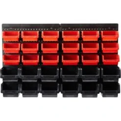 AREBOS Lot De 32 Caisses Empilables Pour Rangement Mural Rouge - Noir 12 Grandes Boîtes Empilables 18 Boîtes Moyennes -Stanleyfaco Magasin 57885412 4