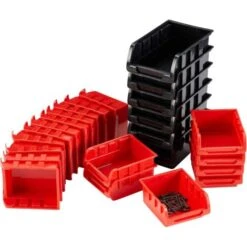 AREBOS Lot De 32 Caisses Empilables Pour Rangement Mural Rouge - Noir 12 Grandes Boîtes Empilables 18 Boîtes Moyennes -Stanleyfaco Magasin 57885412 5